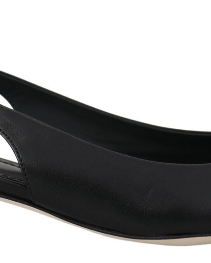 Black Leather Slingbacks Heels Pumps Shoes