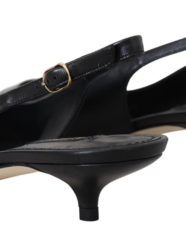 Black Leather Slingbacks Heels Pumps Shoes