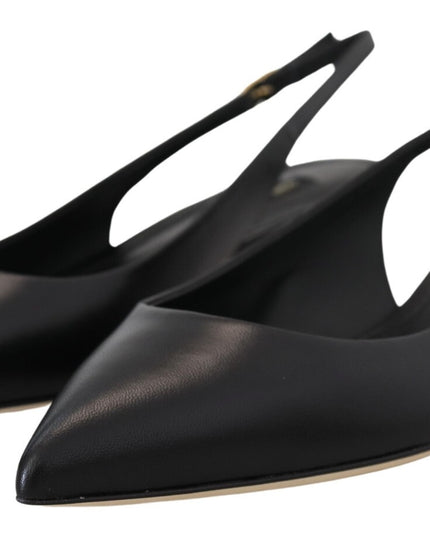 Black Leather Slingbacks Heels Pumps Shoes