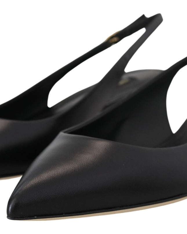 Black Leather Slingbacks Heels Pumps Shoes