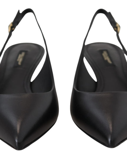 Black Leather Slingbacks Heels Pumps Shoes