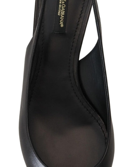 Black Leather Slingbacks Heels Pumps Shoes