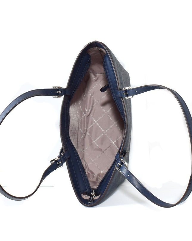 Blue Artificial Leather Tote Bag