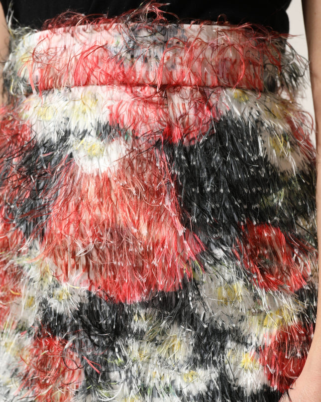 Multicolor Floral Textured Faux Fur Pencil Skirt