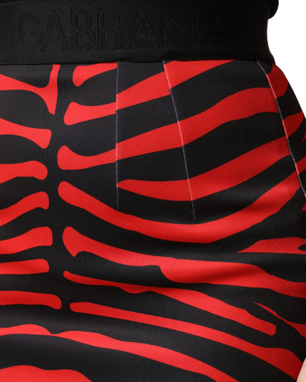 Red Black Zebra Print Polyester Pencil Midi Skirt