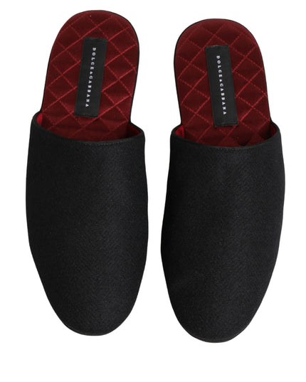 Black Wool Cashmere Red Quilted Slippers Shoes