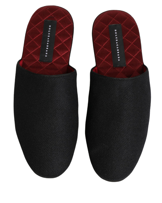 Black Wool Cashmere Red Quilted Slippers Shoes
