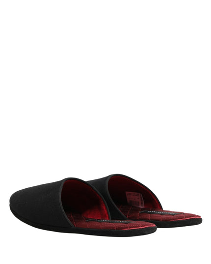 Black Wool Cashmere Red Quilted Slippers Shoes