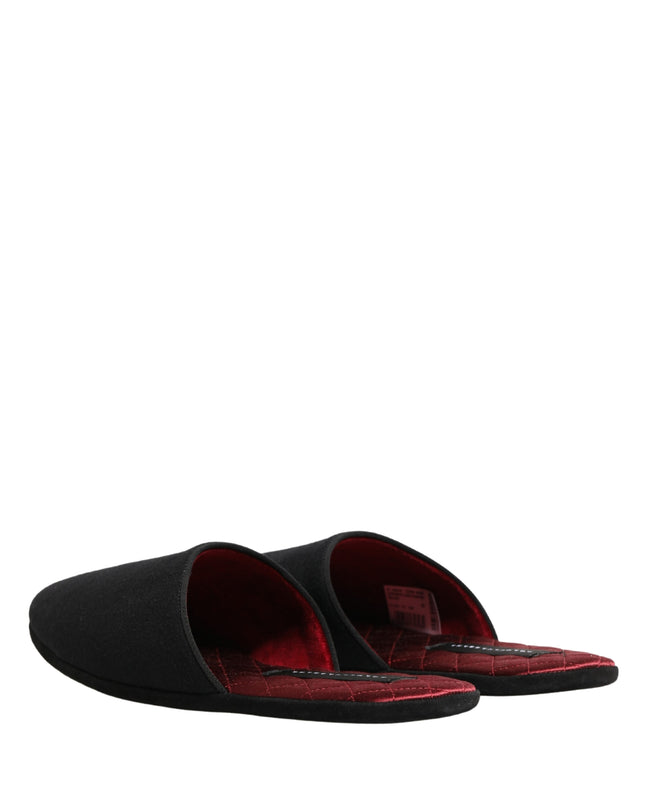 Black Wool Cashmere Red Quilted Slippers Shoes