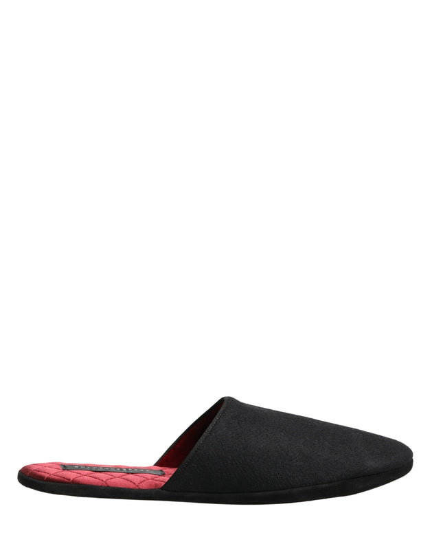 Black Wool Cashmere Red Quilted Slippers Shoes