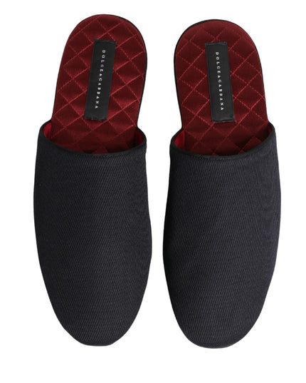 Dark Navy Wool Cotton Red Chevron Slippers Shoes