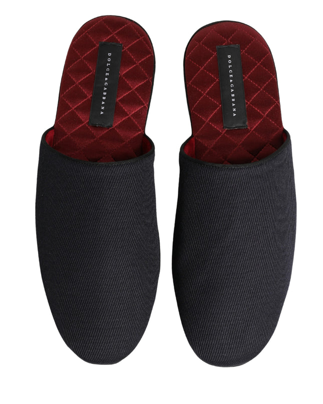 Dark Navy Wool Cotton Red Chevron Slippers Shoes