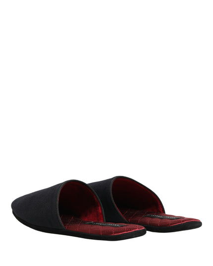 Dark Navy Wool Cotton Red Chevron Slippers Shoes