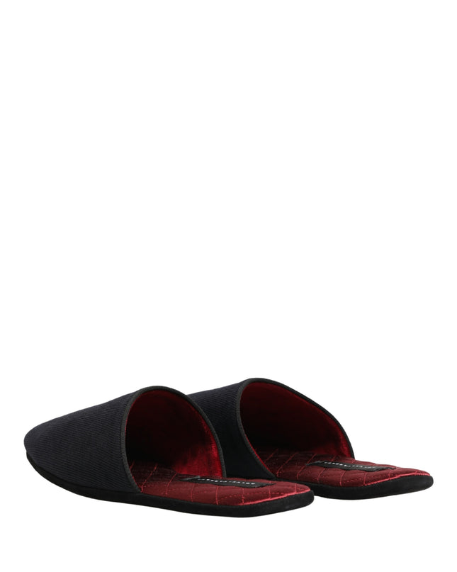 Dark Navy Wool Cotton Red Chevron Slippers Shoes