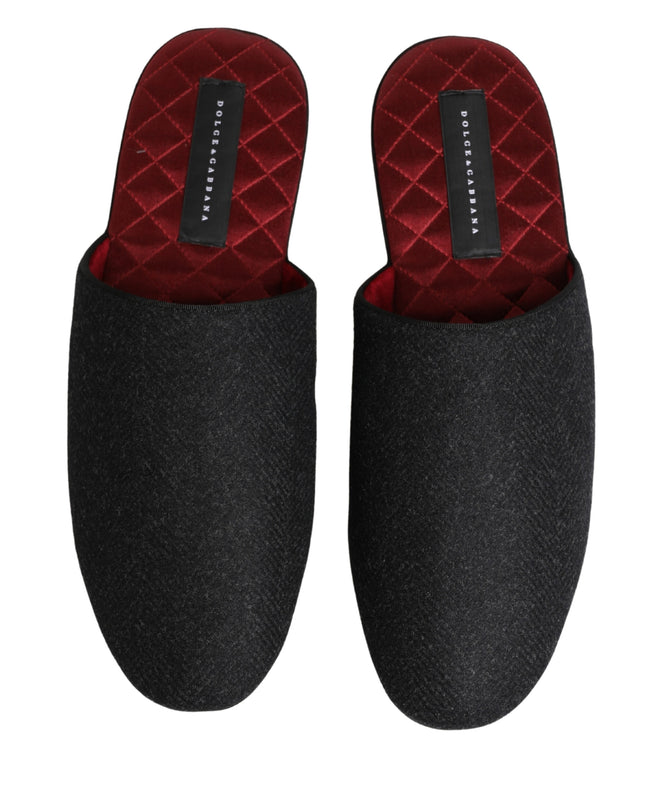 Anthracite Wool Cashmere Quilted Slippers Shoes