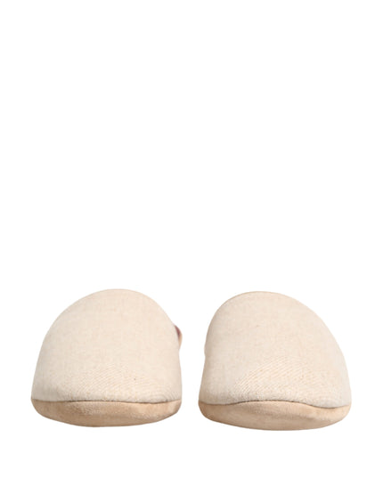 Beige Shetland Wool Red Quilted Slippers Shoes