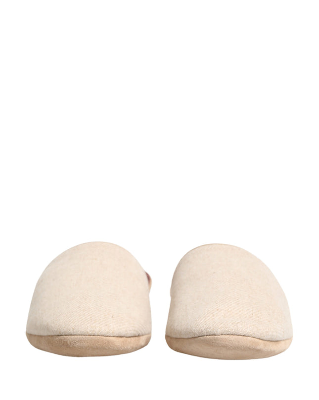 Beige Shetland Wool Red Quilted Slippers Shoes