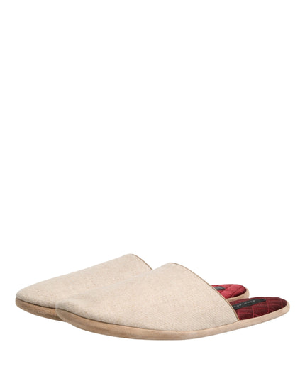 Beige Shetland Wool Red Quilted Slippers Shoes