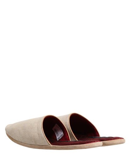 Beige Shetland Wool Red Quilted Slippers Shoes