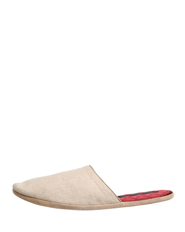 Beige Shetland Wool Red Quilted Slippers Shoes