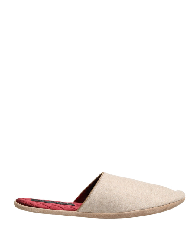 Beige Shetland Wool Red Quilted Slippers Shoes