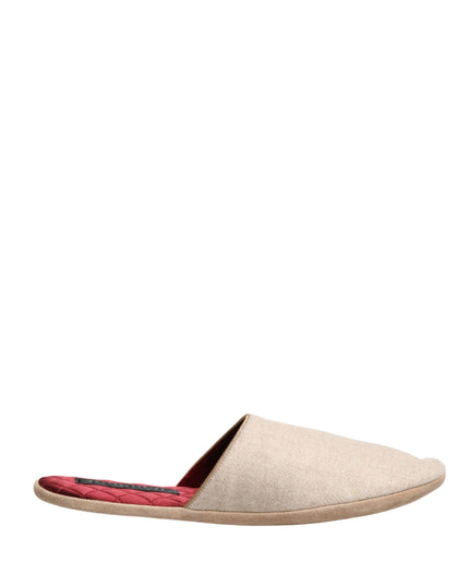 Beige Shetland Wool Red Quilted Slippers Shoes