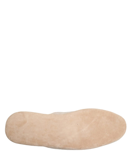 Beige Shetland Wool Red Quilted Slippers Shoes
