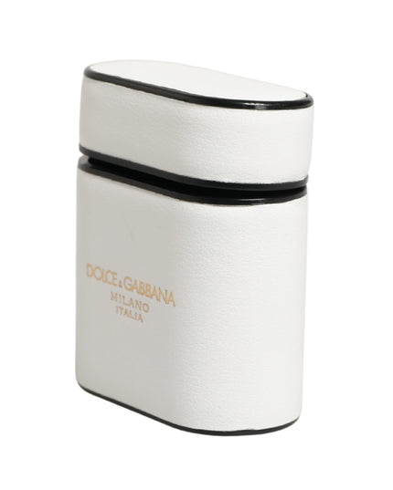 White Calf Leather Logo Print Flip Holder  Airpods Case