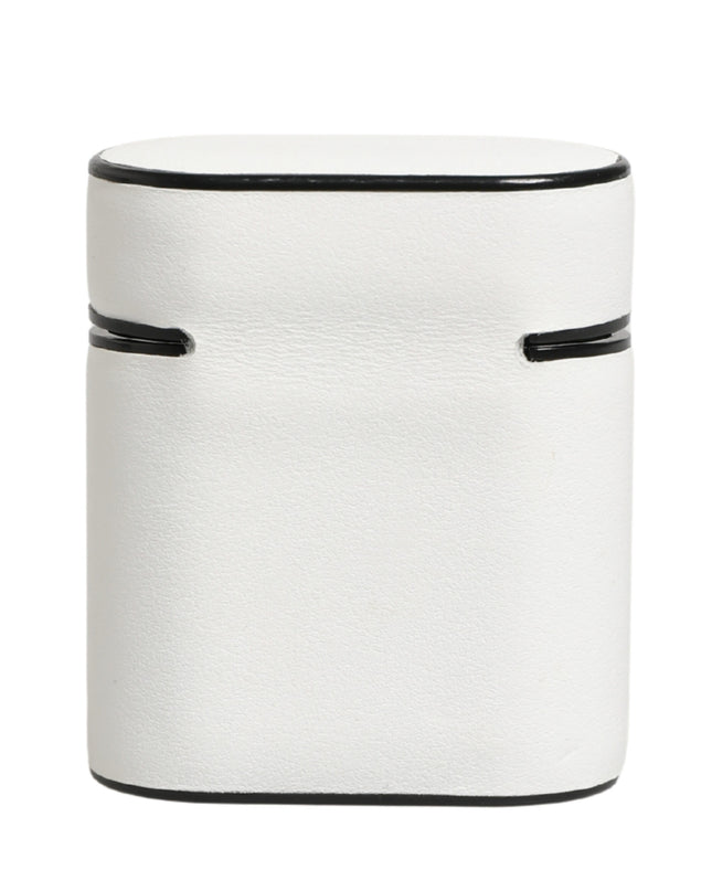 White Calf Leather Logo Print Flip Holder  Airpods Case