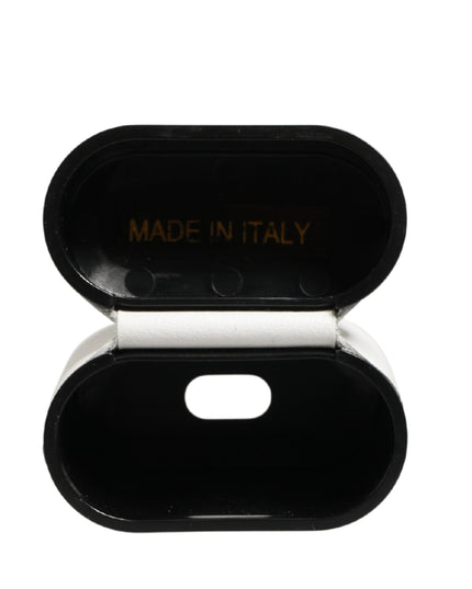 White Calf Leather Logo Print Flip Holder  Airpods Case