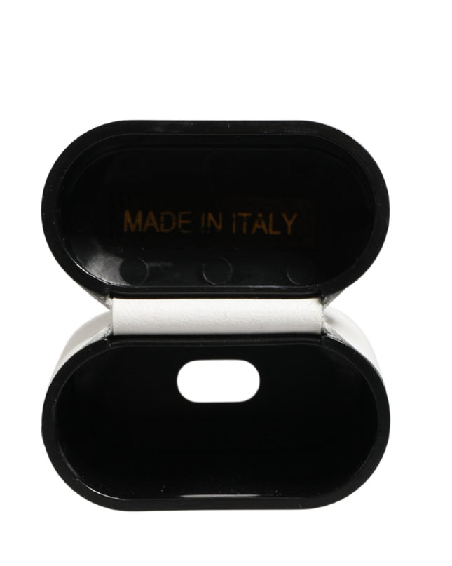 White Calf Leather Logo Print Flip Holder  Airpods Case