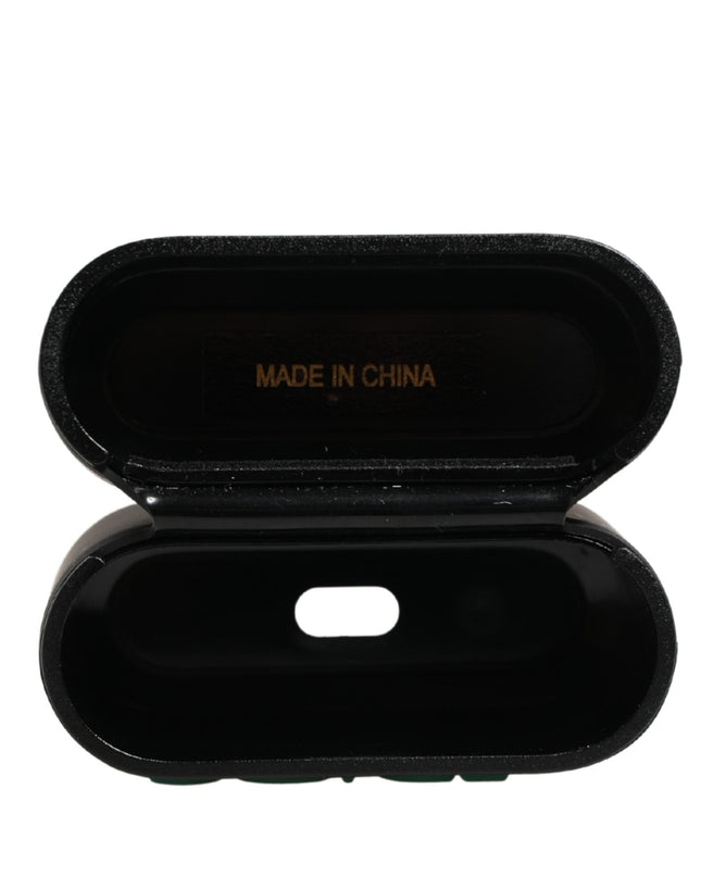 Black PVC Embossed Logo Flip Holder Women Airpods Case