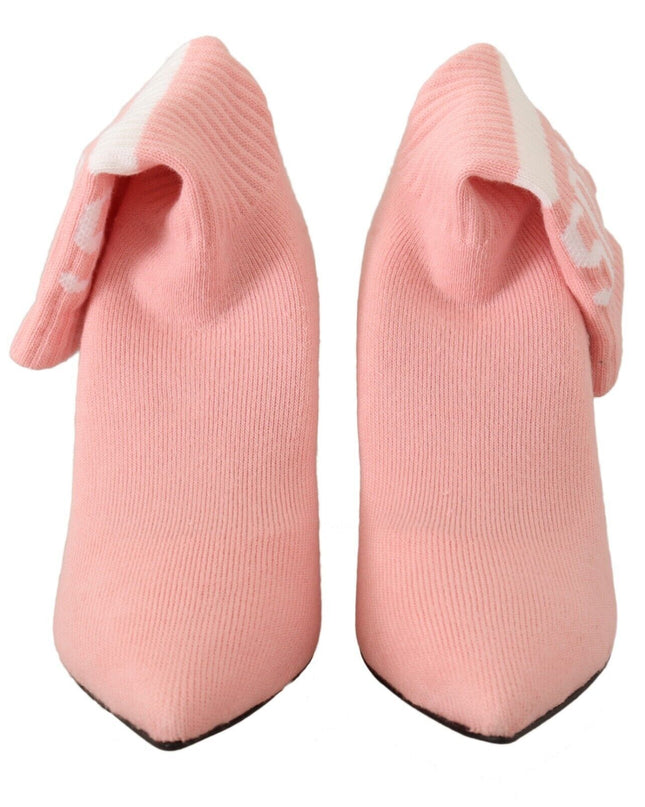 Pink Suede Logo Socks Block Heel Ankle Boots Shoes