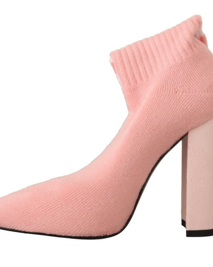 Pink Suede Logo Socks Block Heel Ankle Boots Shoes