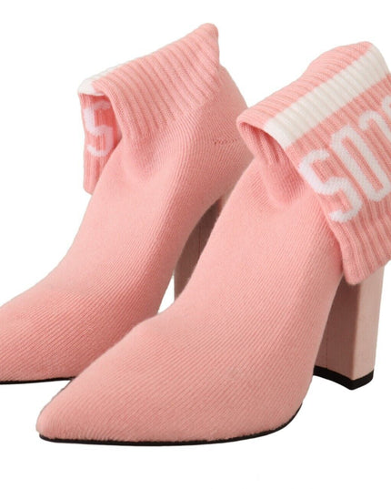 Pink Suede Logo Socks Block Heel Ankle Boots Shoes