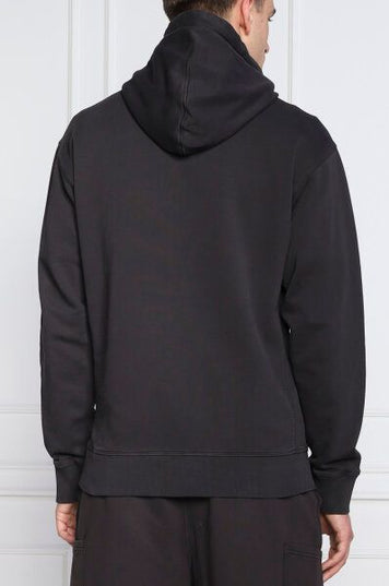 Dark Blue Cotton Logo Details Hooded Sweatshirt