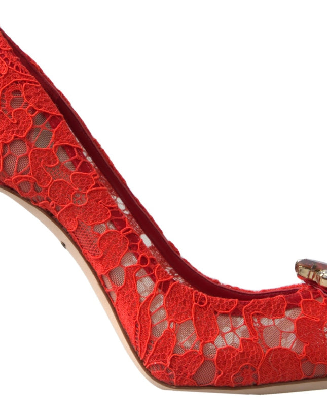 Red Taormina Lace Crystal Heels Pumps Shoes