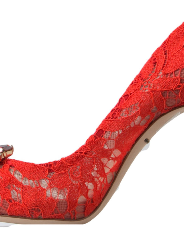 Red Taormina Lace Crystal Heels Pumps Shoes