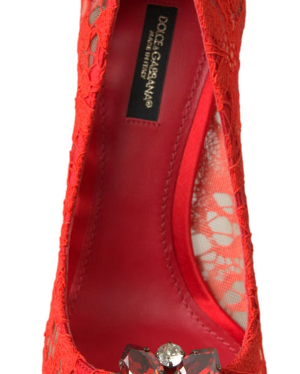 Red Taormina Lace Crystal Heels Pumps Shoes