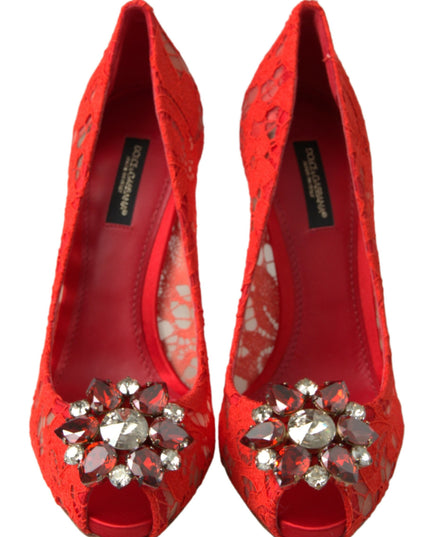 Red Taormina Lace Crystal Heels Pumps Shoes