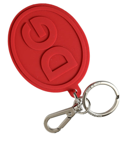 Red Rubber DG Logo Silver Brass Metal Keyring Keychain