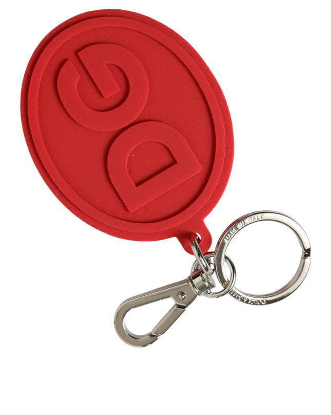Red Rubber DG Logo Silver Brass Metal Keyring Keychain