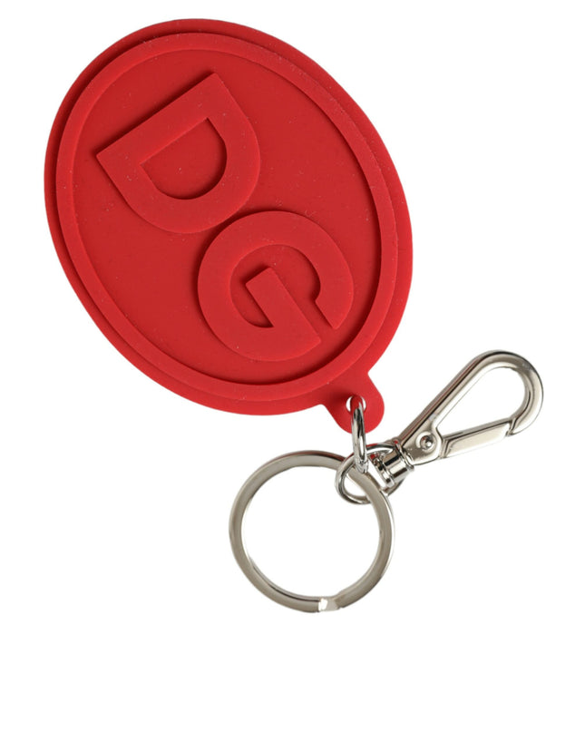 Red Rubber DG Logo Silver Brass Metal Keyring Keychain
