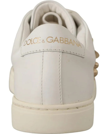 White Leather Gold Red Heart Sneakers Shoes