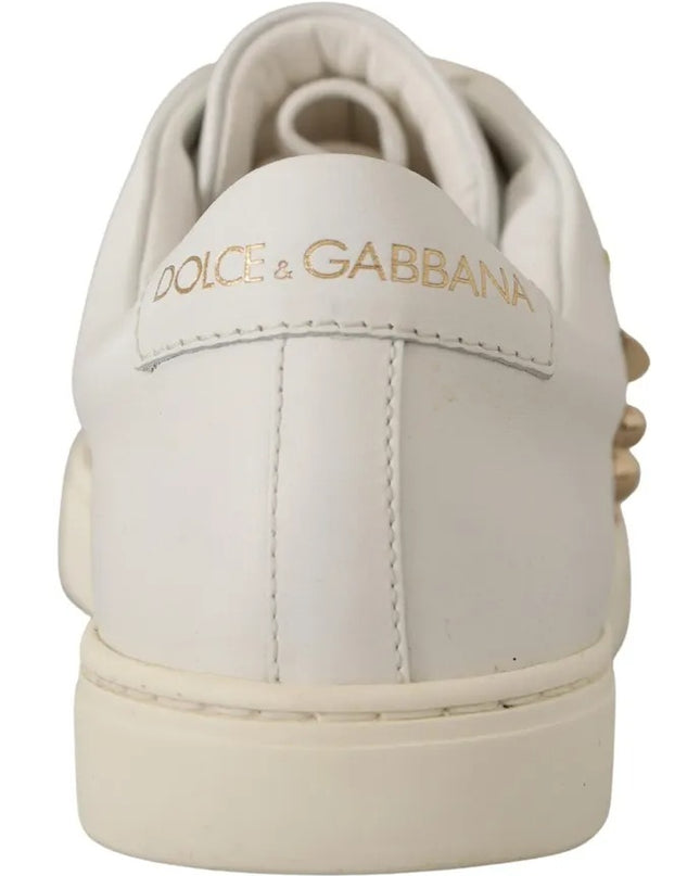 White Leather Gold Red Heart Sneakers Shoes
