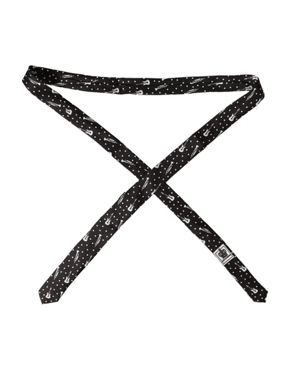 Black Guitar Print Silk Adjustable Tie