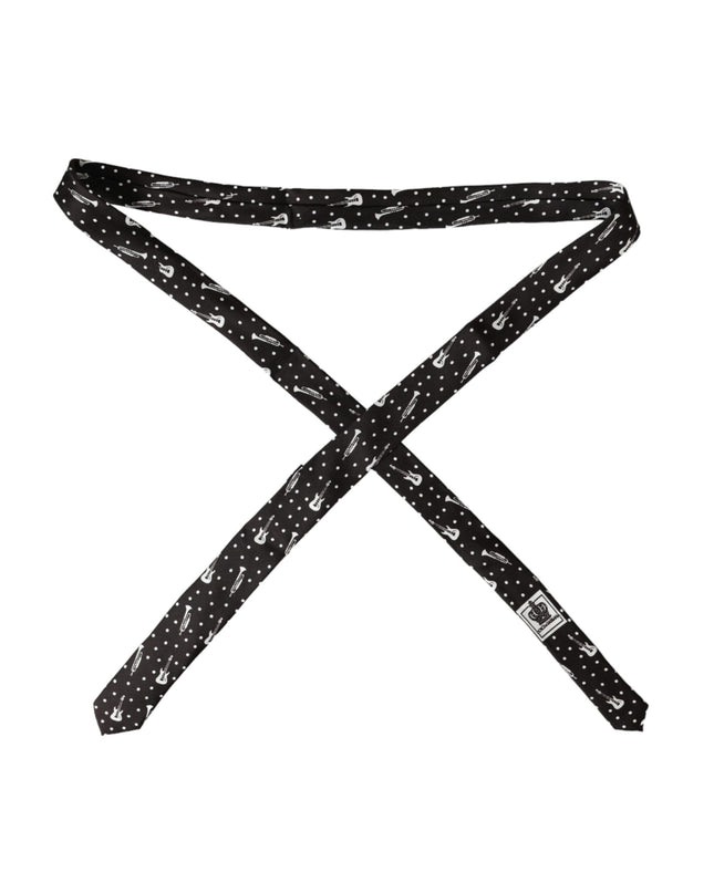 Black Guitar Print Silk Adjustable Tie