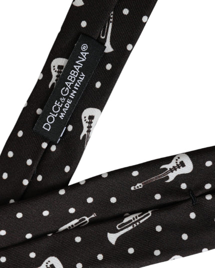 Black Guitar Print Silk Adjustable Tie