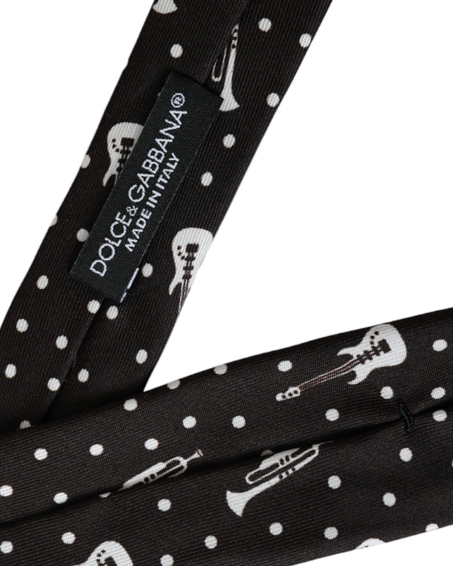 Black Guitar Print Silk Adjustable Tie