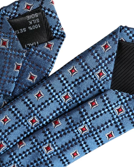 Blue Patterned 100% Silk Adjustable Men Tie